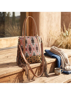 Ohlay by American Darling Boho Wild Leopard Fringe 2 in 1 Aztec Tote Bag